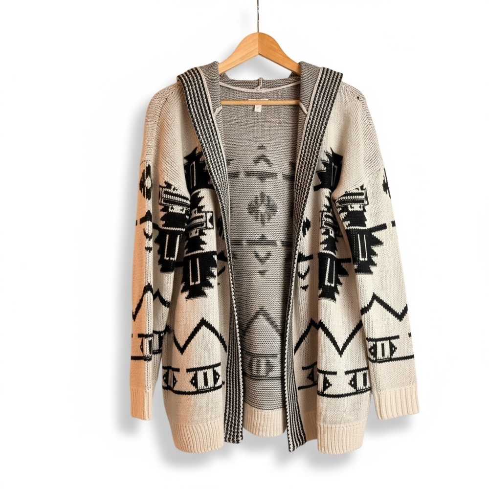Aztec Travel Print Open Front  Cardigan Sweater Size XL